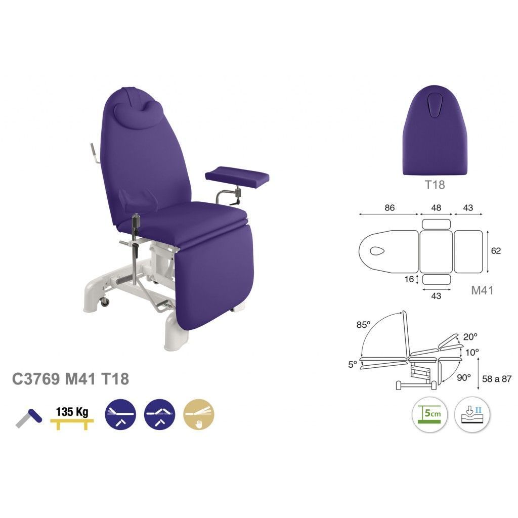 Sillón hidráulico para diálisis/extracción de sangre