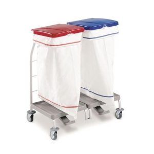 Carro para ropa sucia con tapa y pedal, 2 sacos de 70 litros