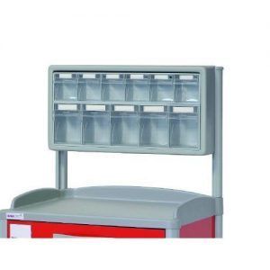 Soporte con 11 cajas basculantes (1 línea de 6 cajas y 1 línea de 5 cajas).