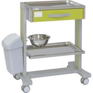 Carro hospitalario multifuncional con 1 cajón superior, bandeja superior e inferior extraíbles, cubo de PVC y palangana