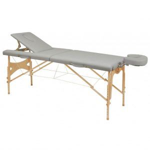 Camilla plegable regulable de madera natural con respaldo y cabezal extraíble