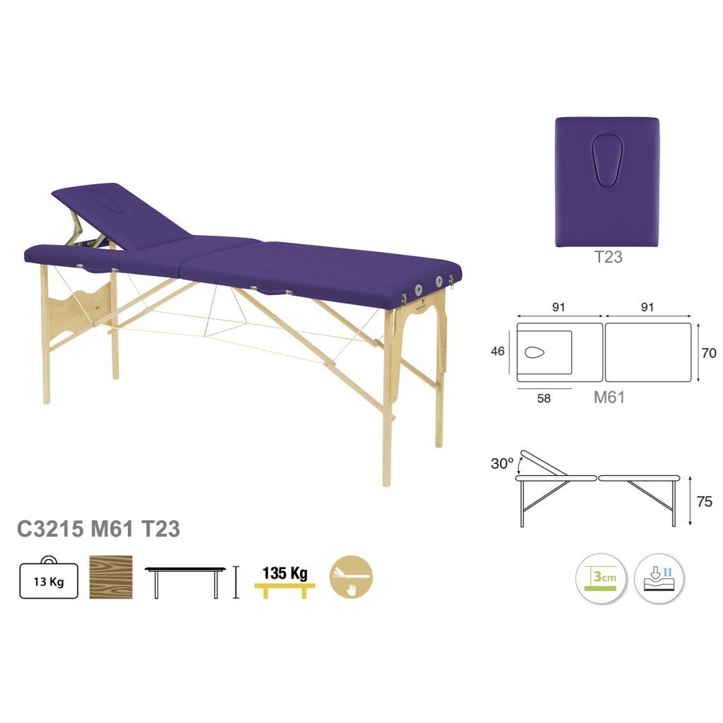 Camilla plegable fija madera natural con respaldo pequeño