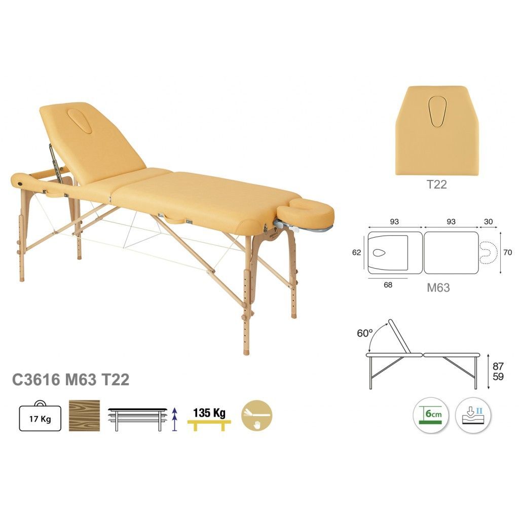 Camilla plegable regulable de madera natural con respaldo y cabezal extraíble